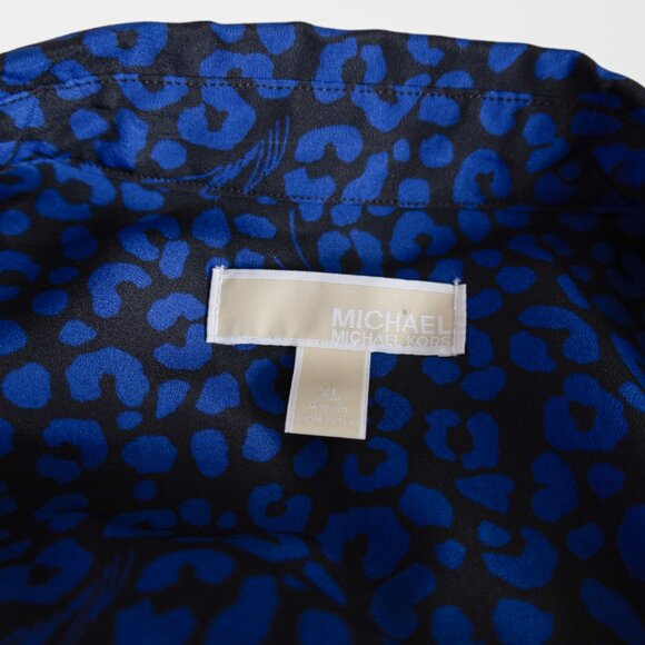 Michael Kors Black and Blue Leopard Print Zip Up Long Sleeve Snap Tab Sleeves - Picture 8 of 11